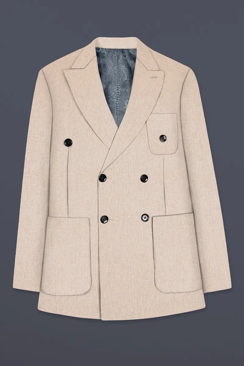 Cashmere Beige Luxurious Linen Double Breasted Sports Blazer 7