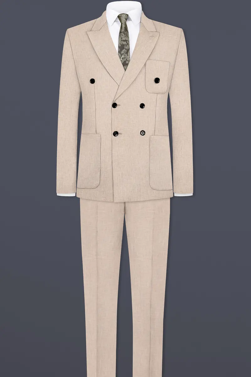 Cashmere Beige Luxurious Linen Double Breasted Sports Blazer 9