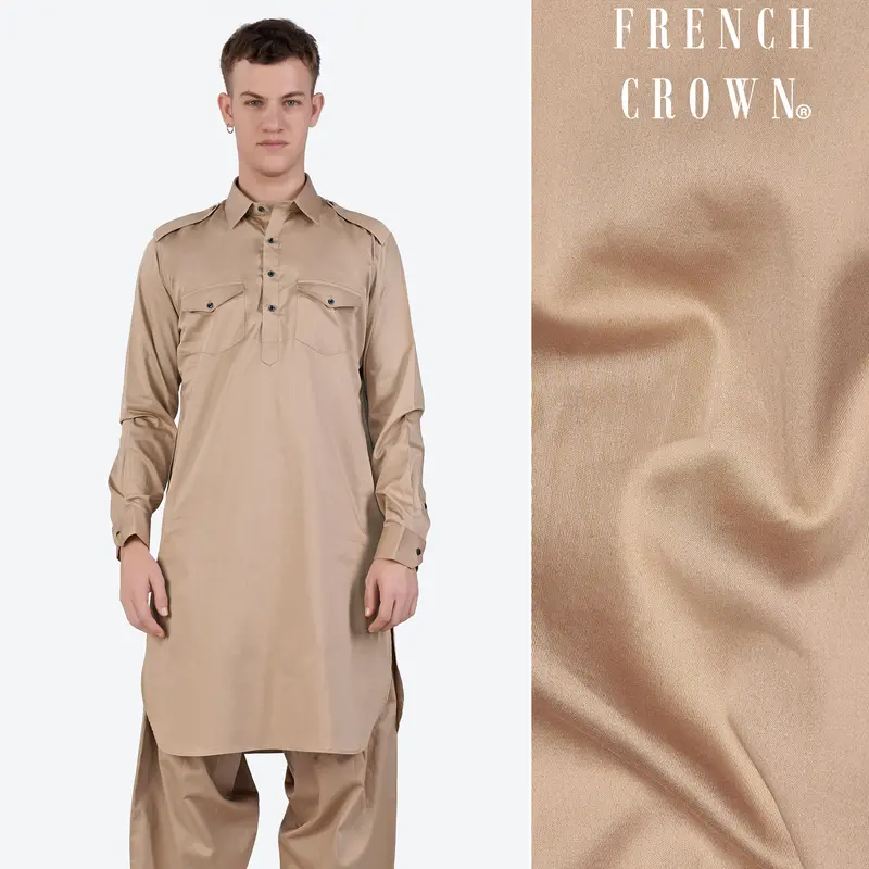 Cashmere Brown Subtle Sheen Super Soft Premium Cotton Pathani Kurta 1