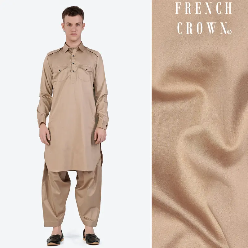 Cashmere Brown Subtle Sheen Super Soft Premium Cotton Pathani Set 1