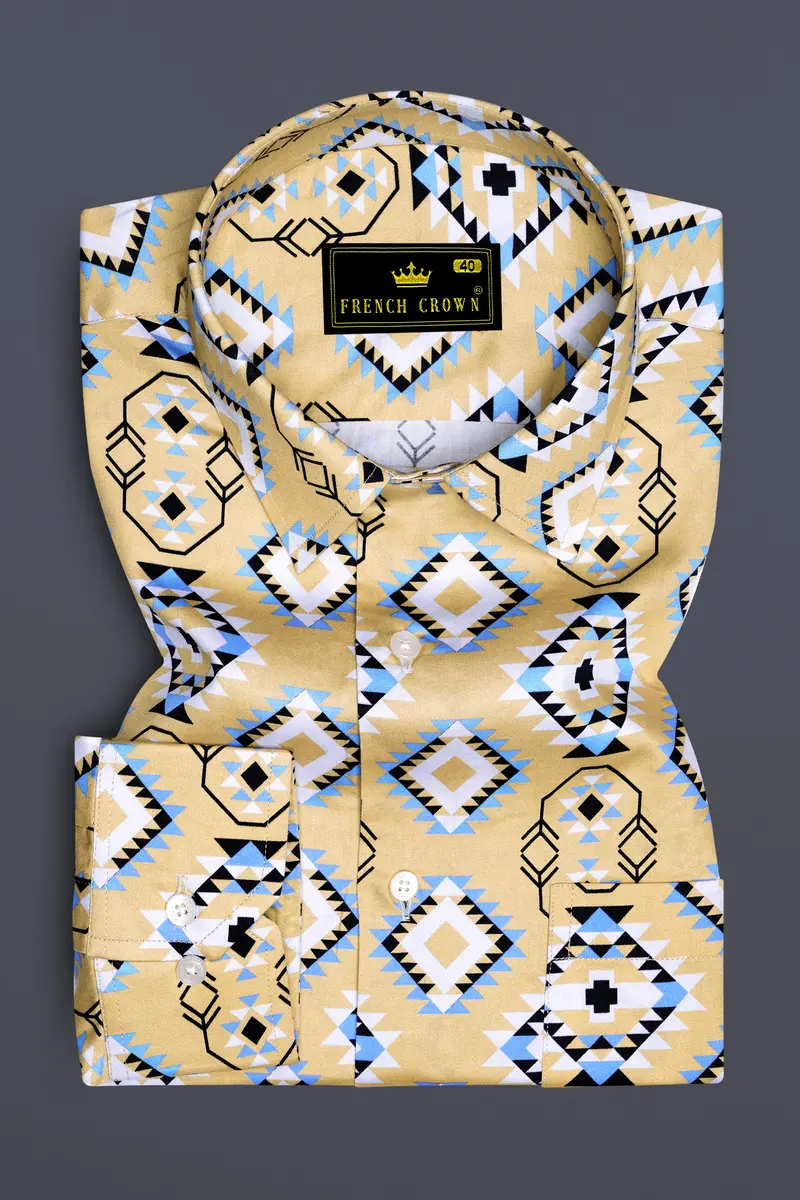 Cashmere Brown With White Multicolour Banjara Printed Super Soft Premium Cotton Shirt 4