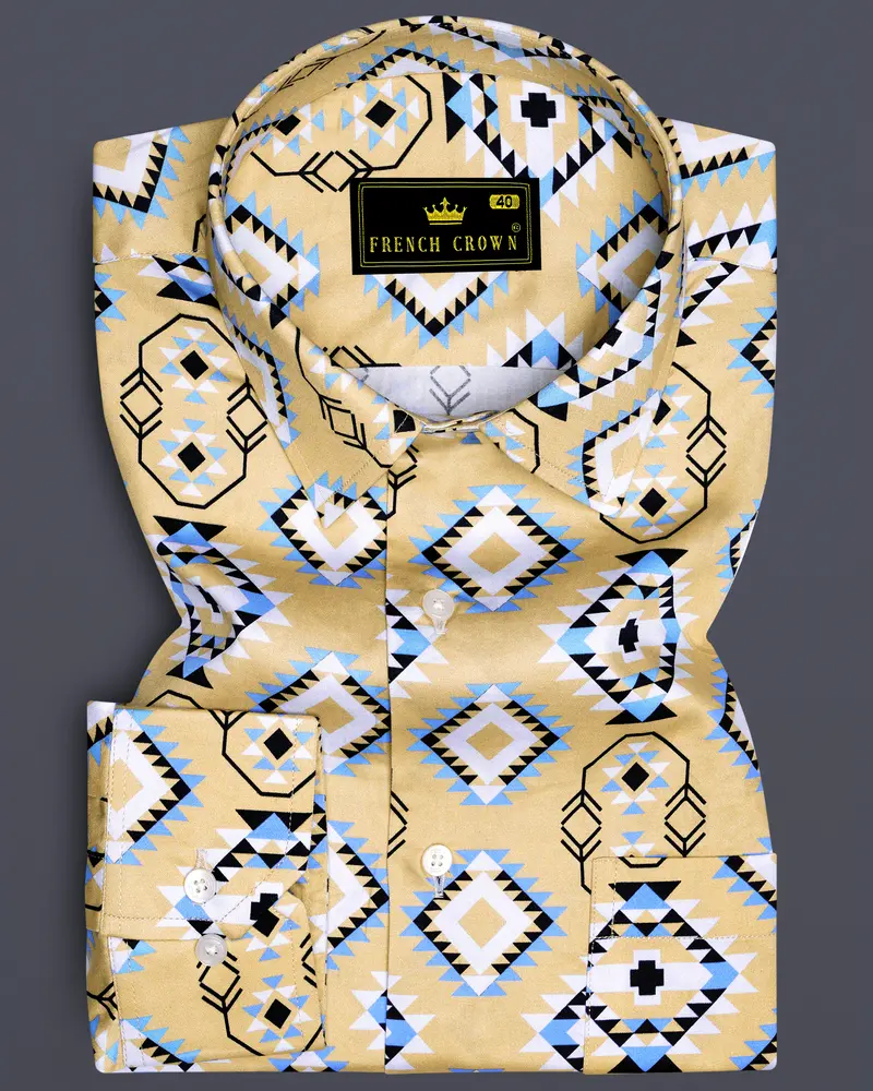 Cashmere Brown With White Multicolour Banjara Printed Super Soft Premium Cotton Shirt 6