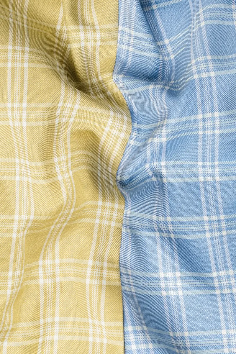 Casper Blue And Brandy Brown Plaid Wool Rich Cross Placket Bandhgala Designer Blazer 3