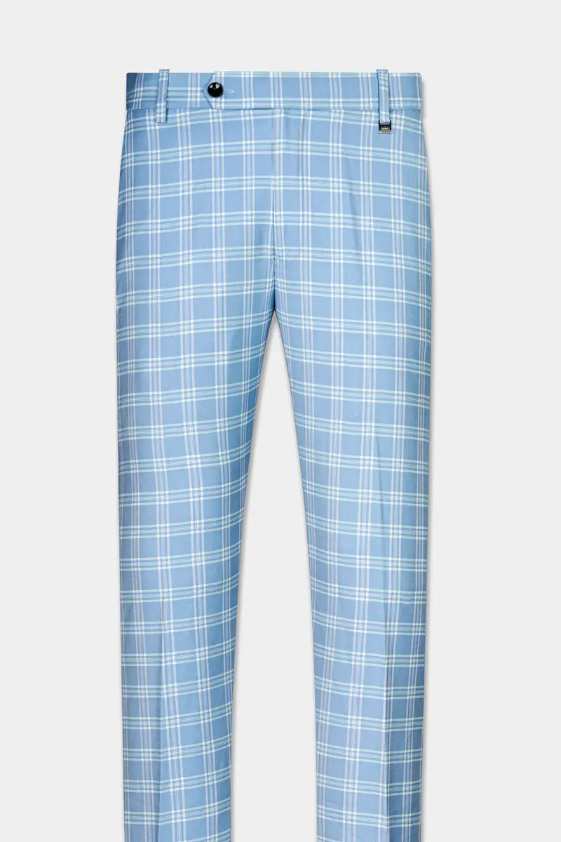 Casper Blue And Brandy Brown Plaid Wool Rich Cross Placket Bandhgala Designer Suit 12