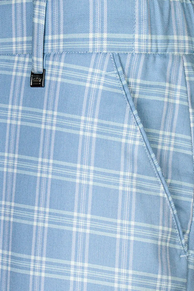 Casper Blue And Brandy Brown Plaid Wool Rich Cross Placket Bandhgala Designer Suit 13