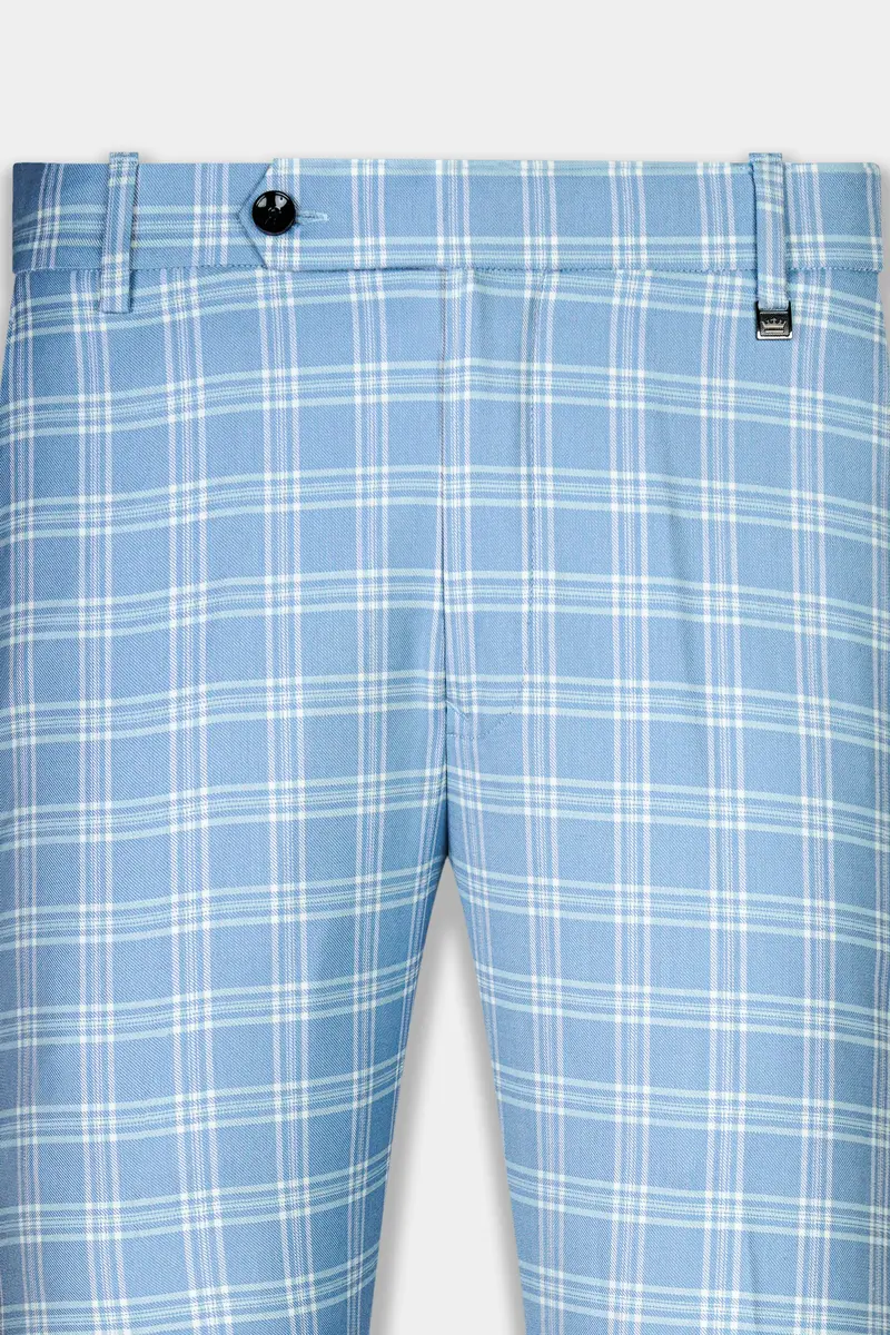 Casper Blue And Brandy Brown Plaid Wool Rich Cross Placket Bandhgala Designer Suit 14