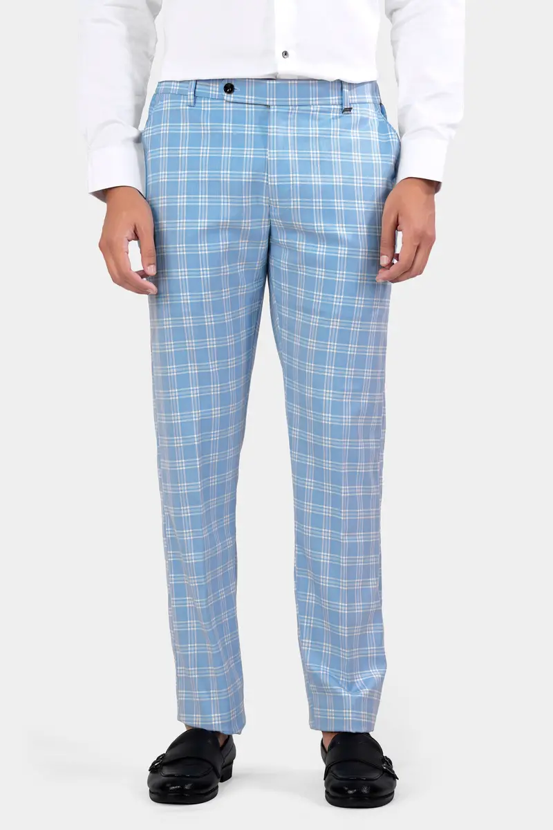 Casper Blue And Brandy Brown Plaid Wool Rich Cross Placket Bandhgala Designer Suit 5