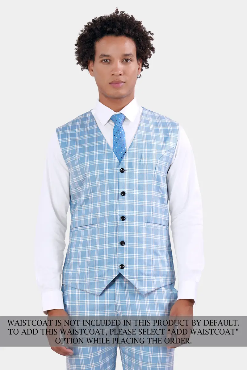 Casper Blue And Brandy Brown Plaid Wool Rich Cross Placket Bandhgala Designer Suit 8