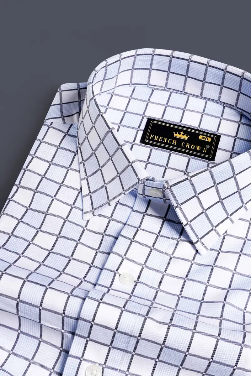 Casper Blue And White Checkered Dobby Textured Premium Giza Cotton Shirt 1