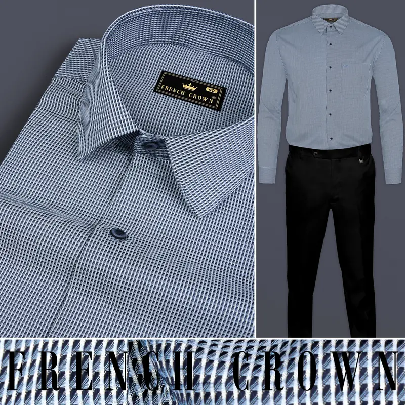 Casper Blue Dobby Textured Premium Cotton Shirt 10