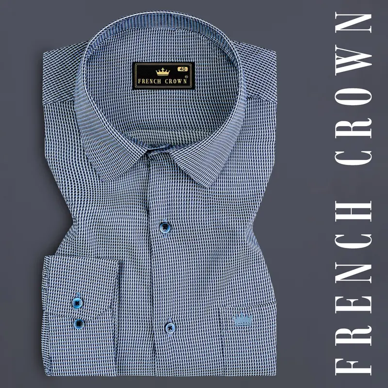 Casper Blue Dobby Textured Premium Cotton Shirt 7