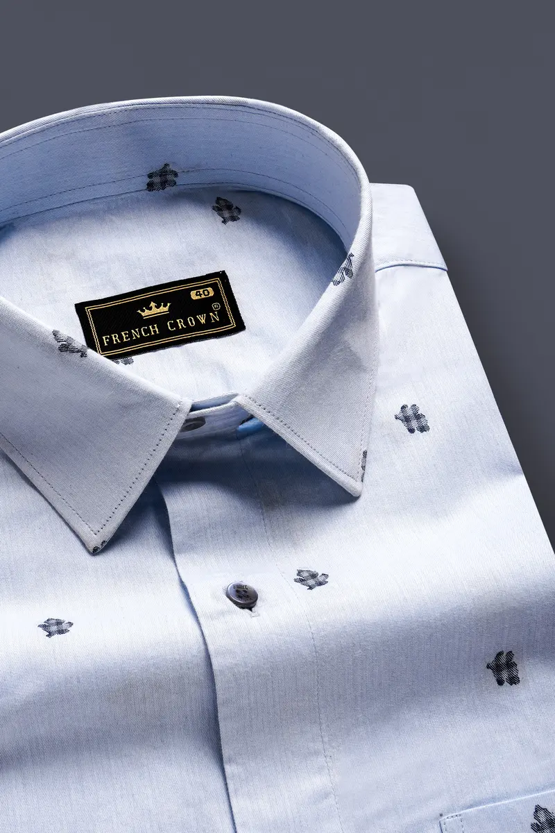 Casper Blue Jacquard Butta Textured Premium Giza Cotton Dress Shirt 1