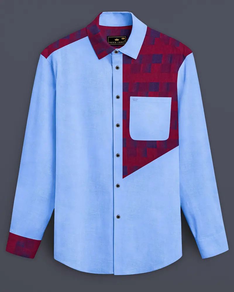 Casper Blue Jacquard Textured Premium Giza Cotton Designer Shirt 1
