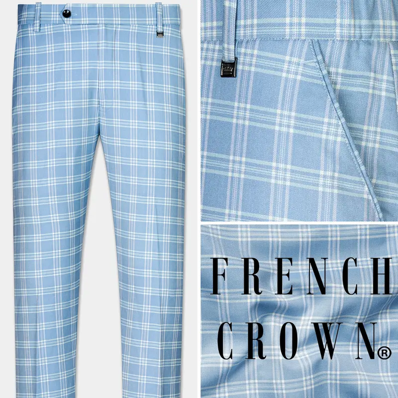 Casper Blue Plaid Wool Rich Stretchable Pant 1