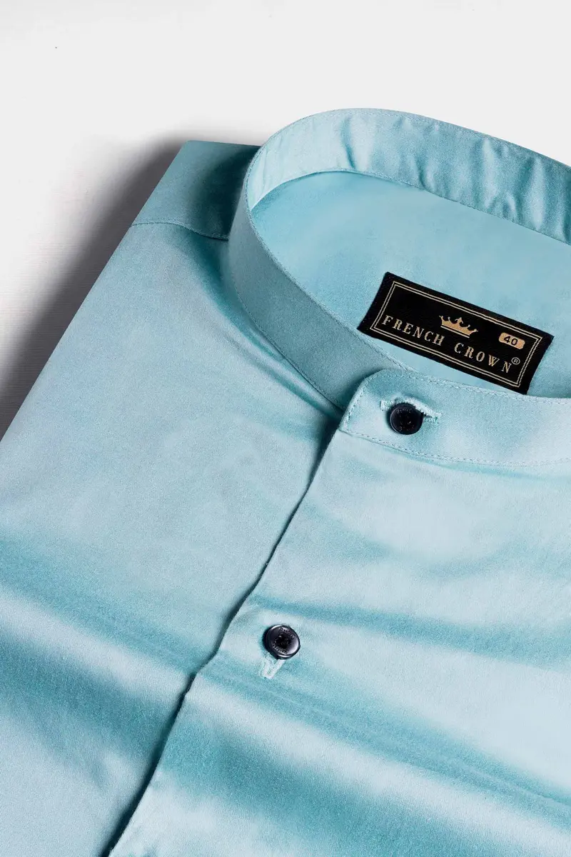 Casper Blue Subtle Sheen Super Soft Premium Cotton Mandarin Shirt 1