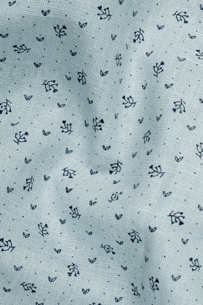Casper Gray With Cinder Blue Flower Printed Luxurious Linen Shirt 2