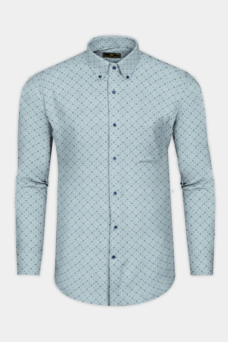 Casper Gray With Cinder Blue Flower Printed Luxurious Linen Shirt 4
