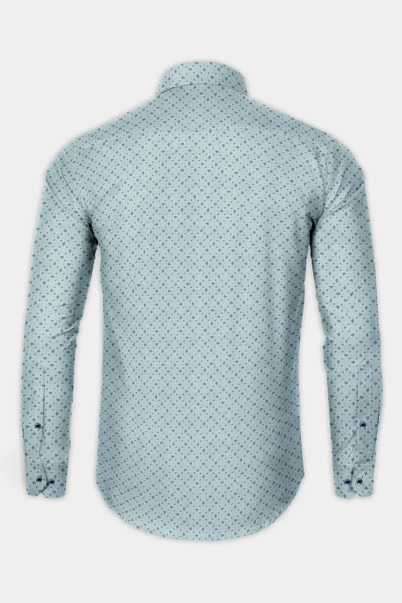 Casper Gray With Cinder Blue Flower Printed Luxurious Linen Shirt 5