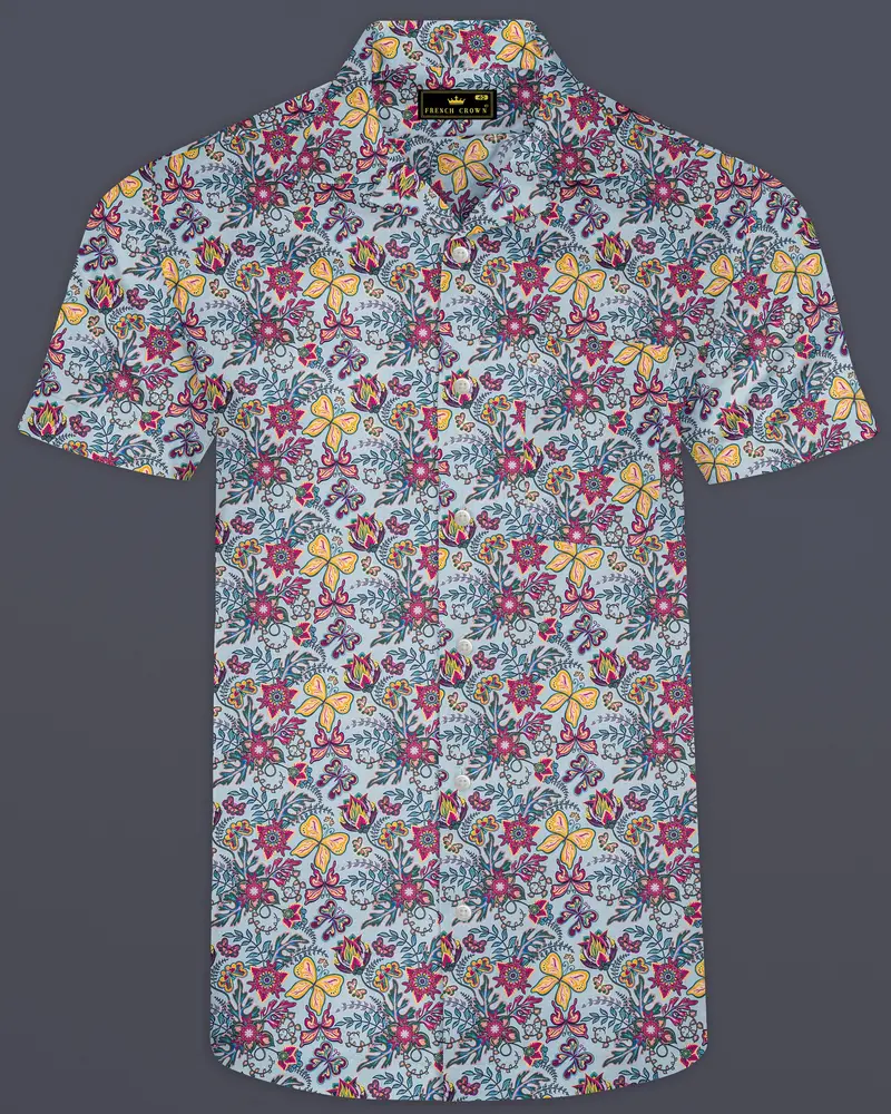 Casper Gray With Tussock Yellow Floral Printed Super Soft Premium Cotton Shirt 1