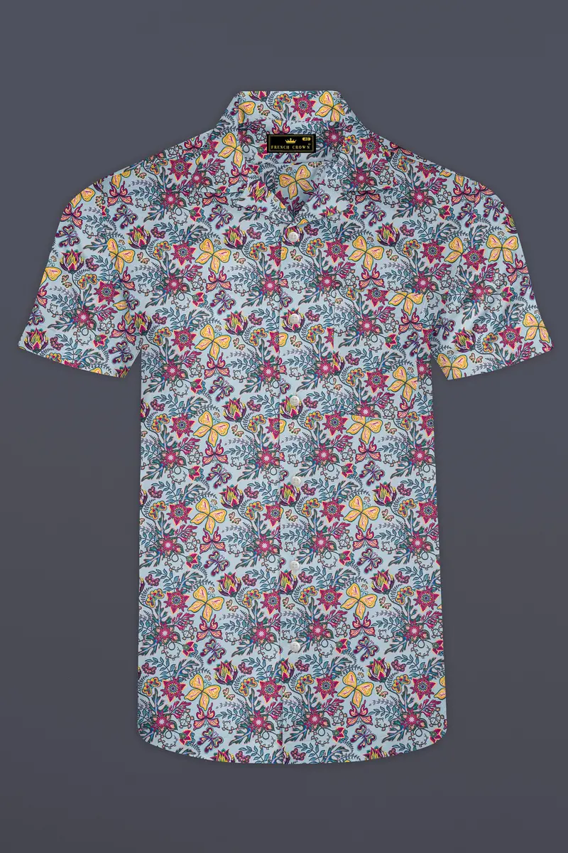 Casper Gray With Tussock Yellow Floral Printed Super Soft Premium Cotton Shirt 2