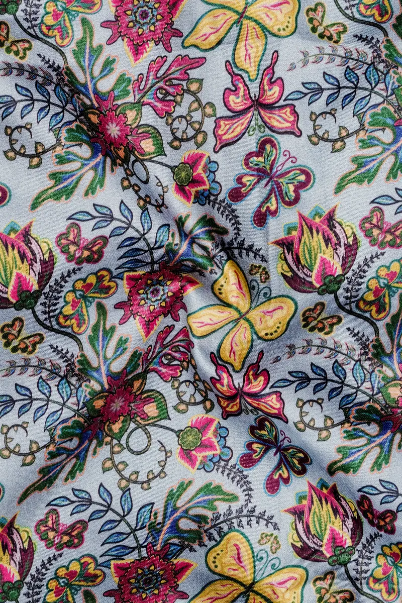 Casper Gray With Tussock Yellow Floral Printed Super Soft Premium Cotton Shirt 3