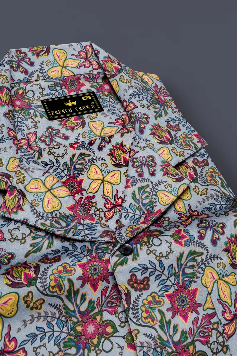 Casper Gray With Tussock Yellow Floral Printed Super Soft Premium Cotton Shirt 4