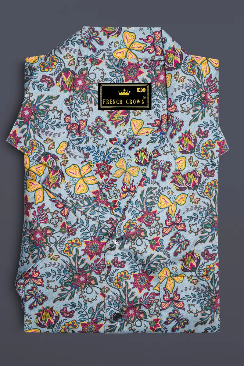 Casper Gray With Tussock Yellow Floral Printed Super Soft Premium Cotton Shirt 5