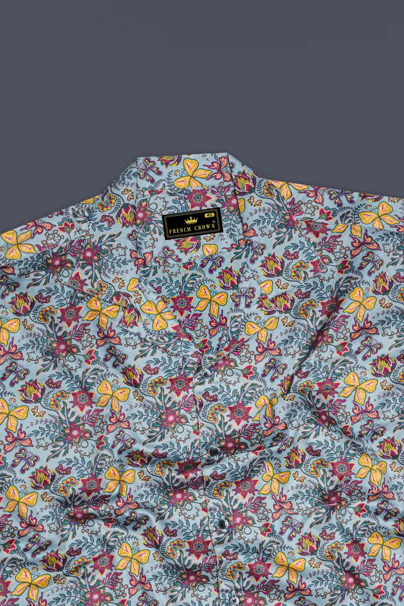 Casper Gray With Tussock Yellow Floral Printed Super Soft Premium Cotton Shirt 6