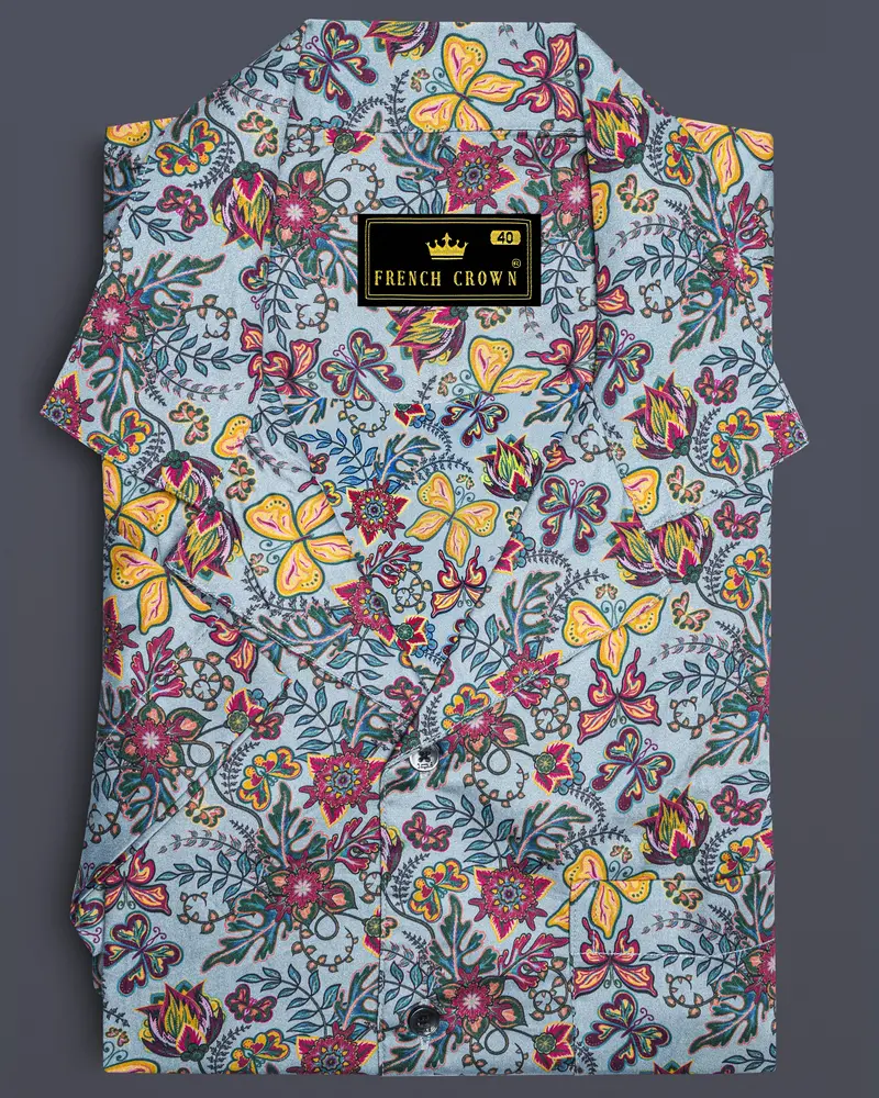 Casper Gray With Tussock Yellow Floral Printed Super Soft Premium Cotton Shirt 8