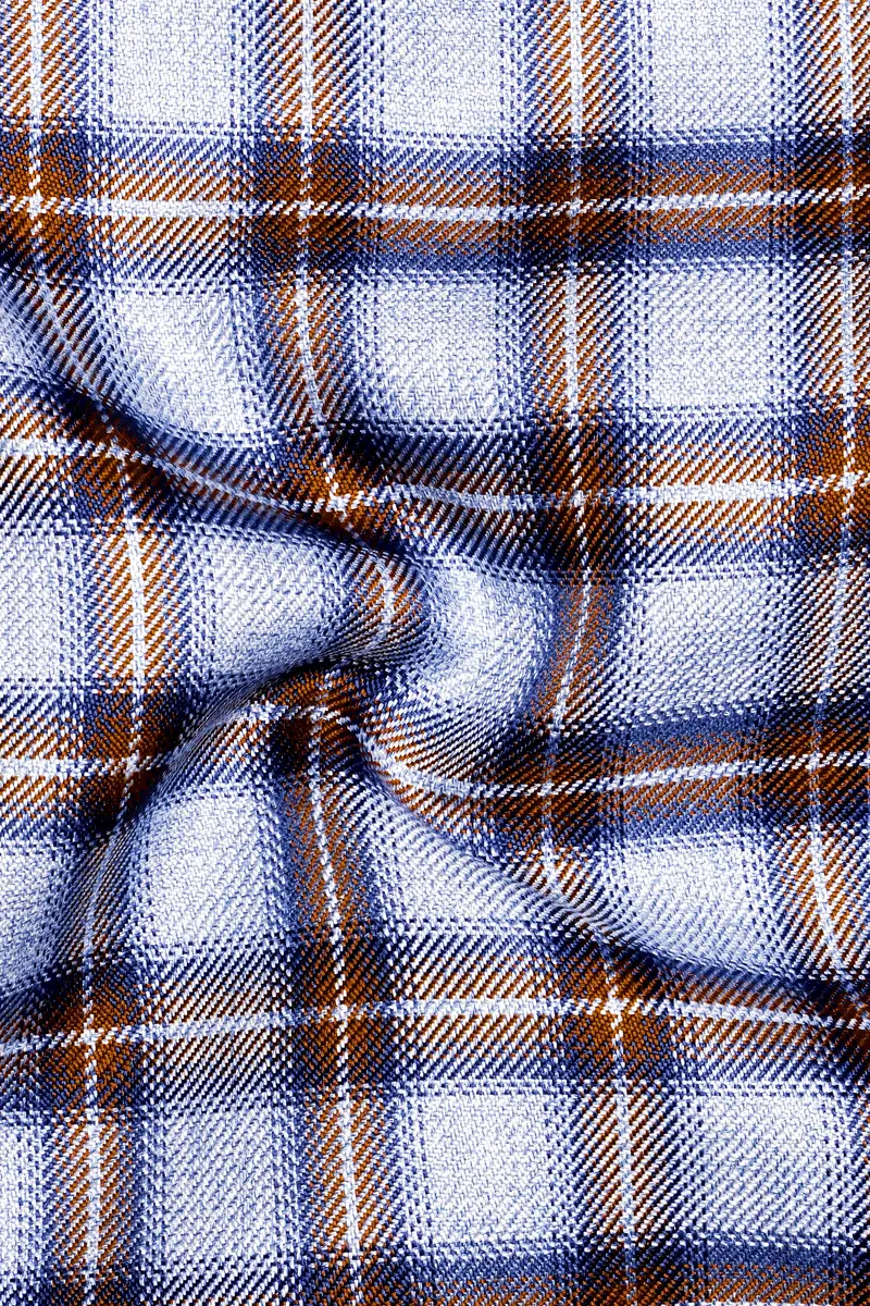 Castaire-Chateau Blue With Cocoa Brown Plaid Wool Rich Double Breasted Blazer 3