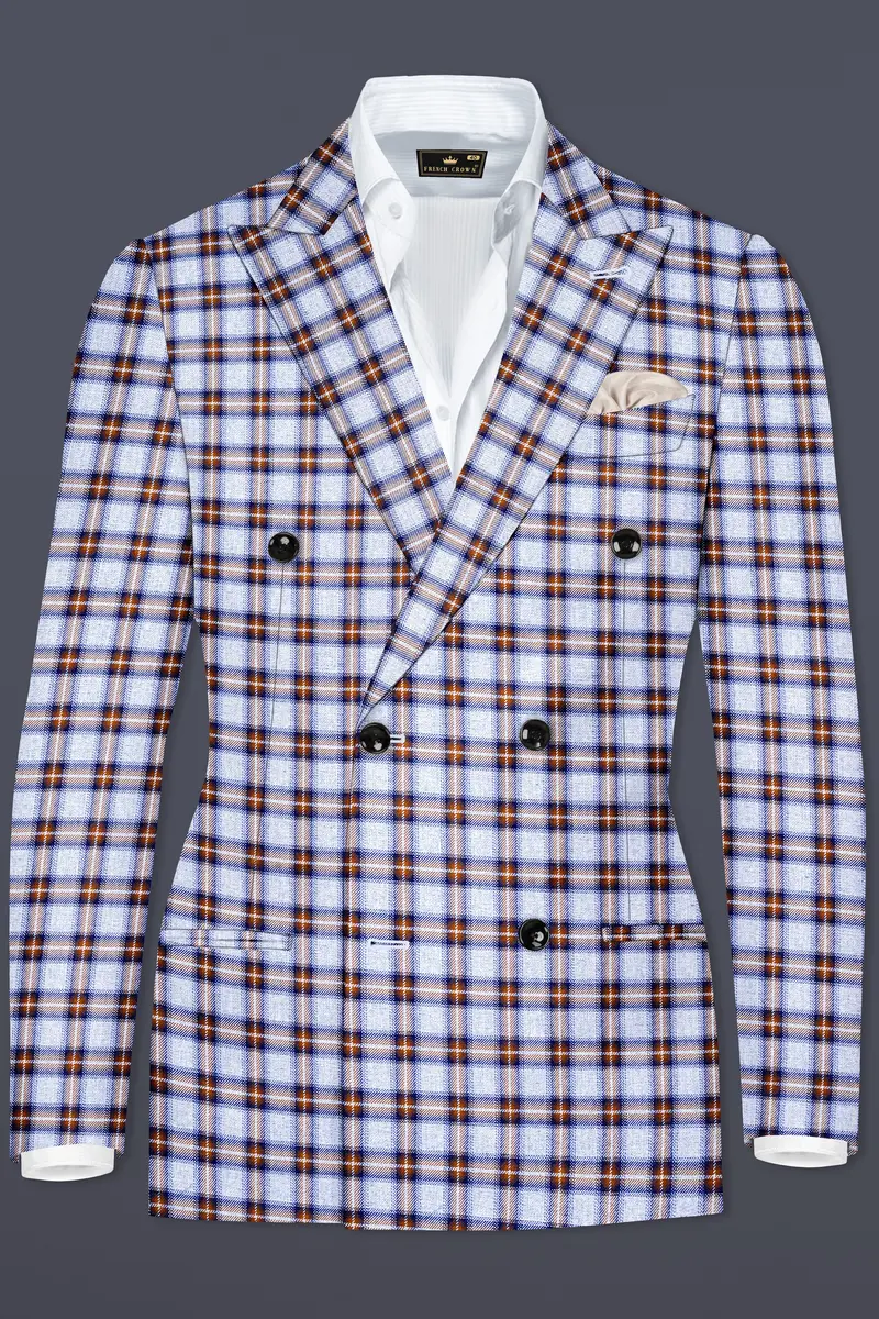 Castaire-Chateau Blue With Cocoa Brown Plaid Wool Rich Double Breasted Suit 10