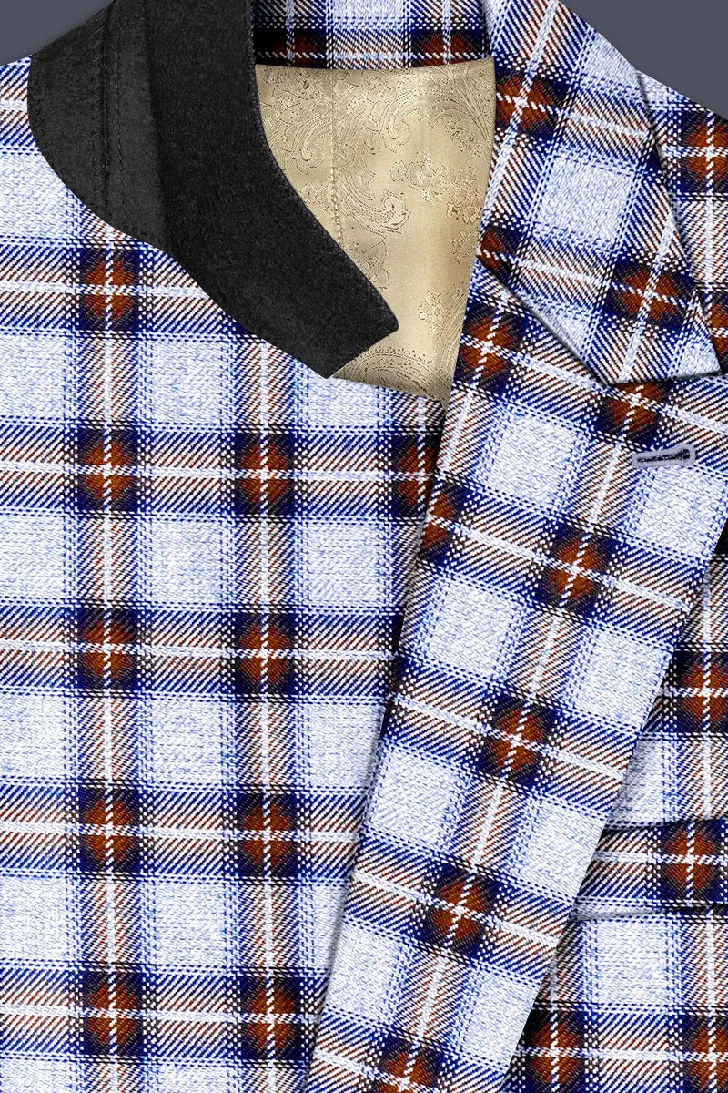 Castaire-Chateau Blue With Cocoa Brown Plaid Wool Rich Double Breasted Suit 5