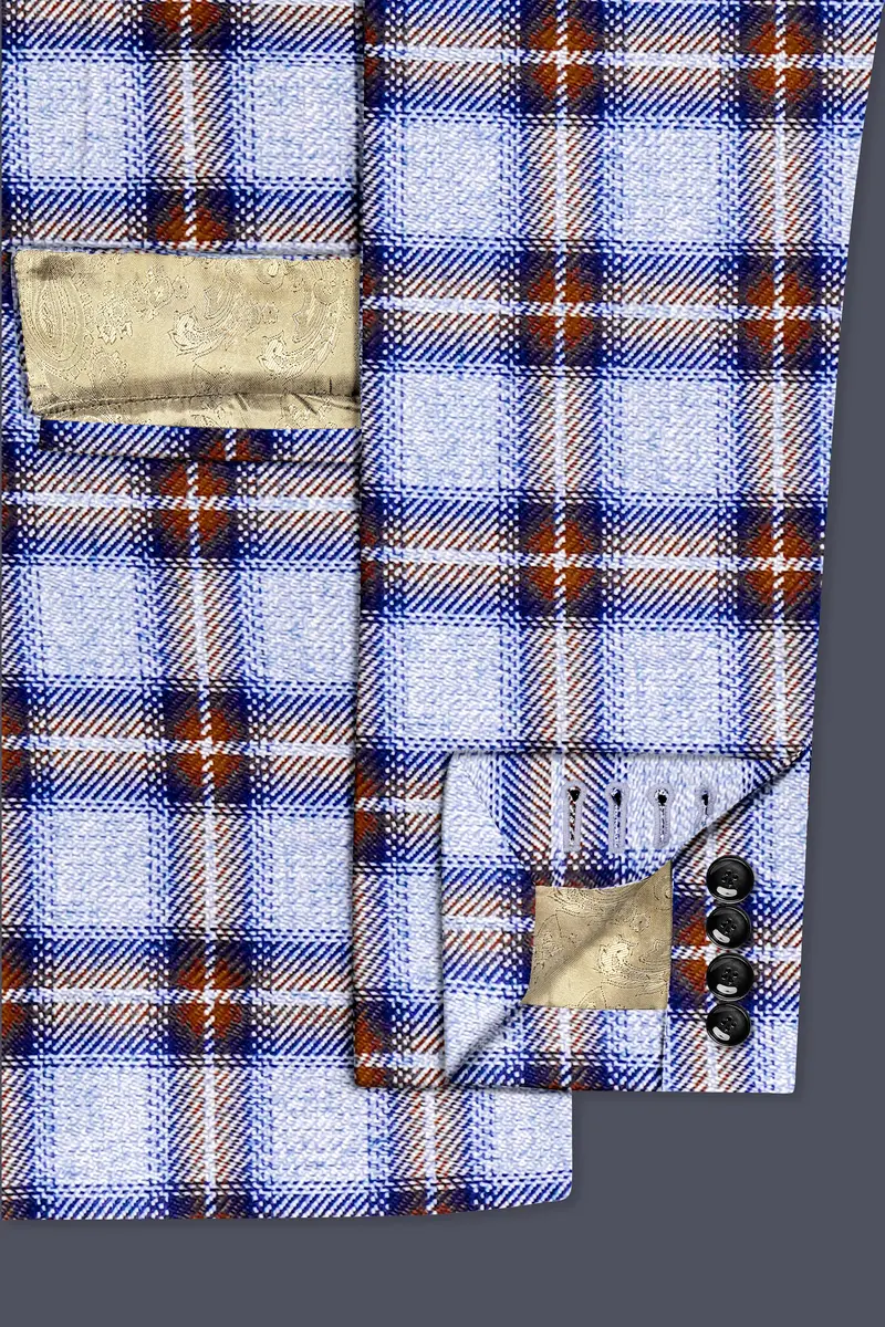 Castaire-Chateau Blue With Cocoa Brown Plaid Wool Rich Double Breasted Suit 7
