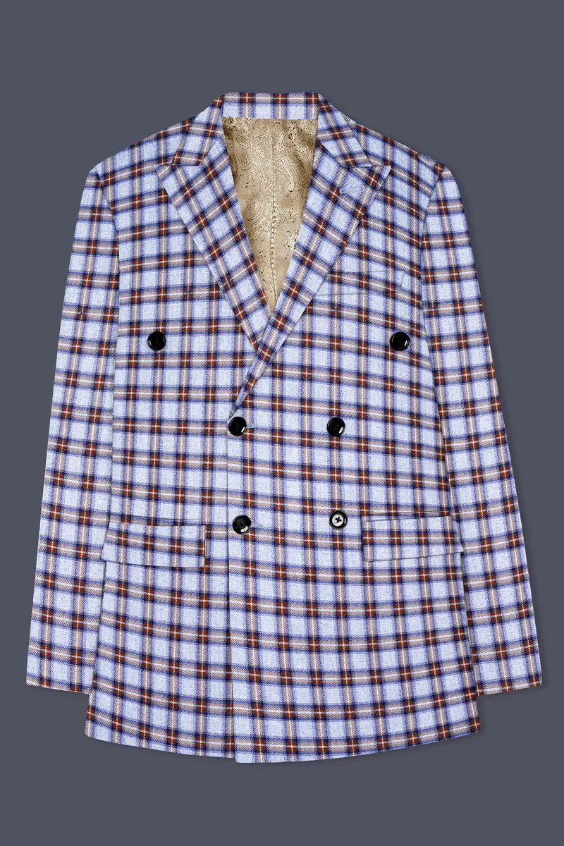 Castaire-Chateau Blue With Cocoa Brown Plaid Wool Rich Double Breasted Suit 8