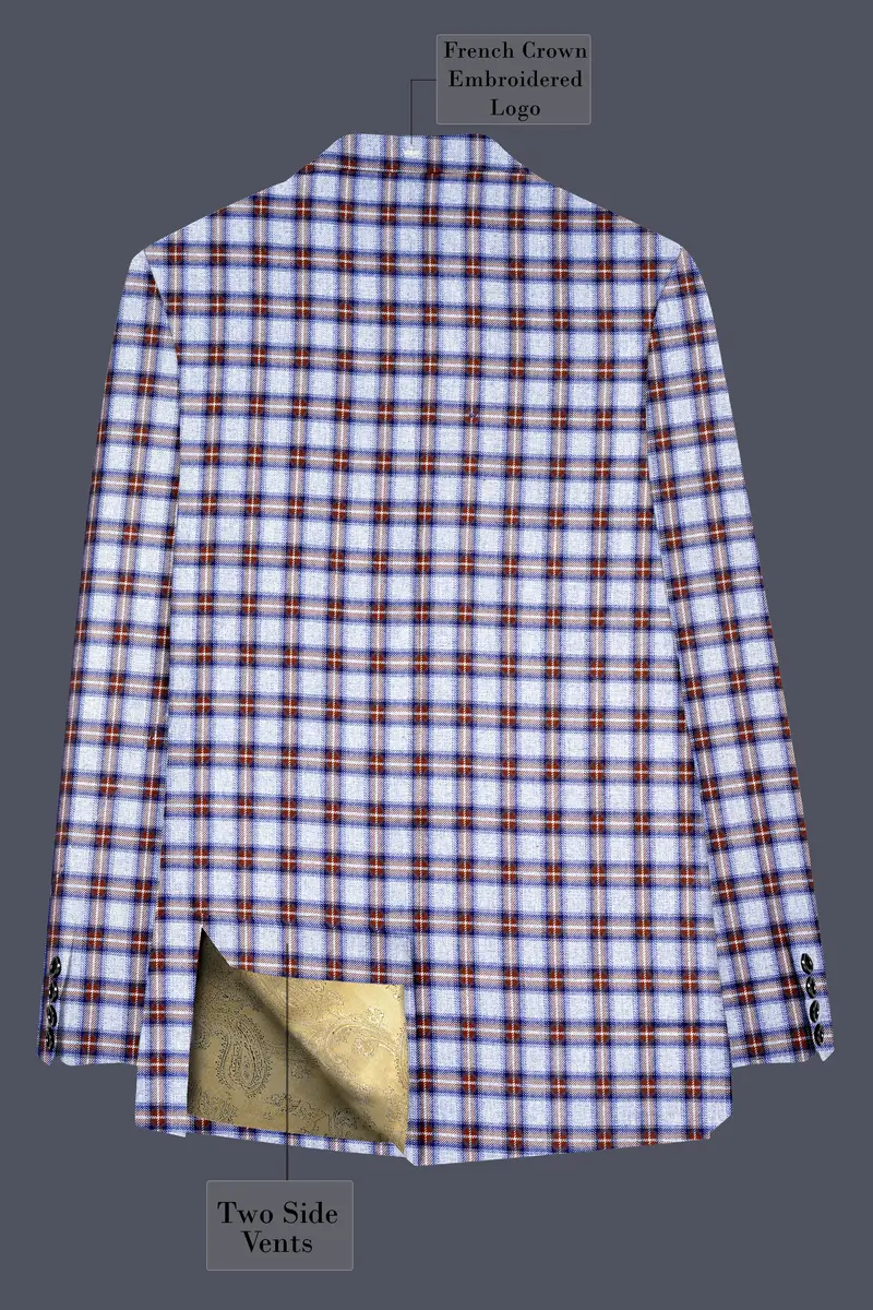 Castaire-Chateau Blue With Cocoa Brown Plaid Wool Rich Double Breasted Suit 9
