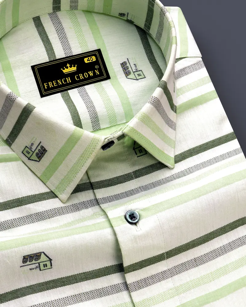 Catskill With Surf Crest Green Striped Dobby Premium Giza Cotton Shirt 1