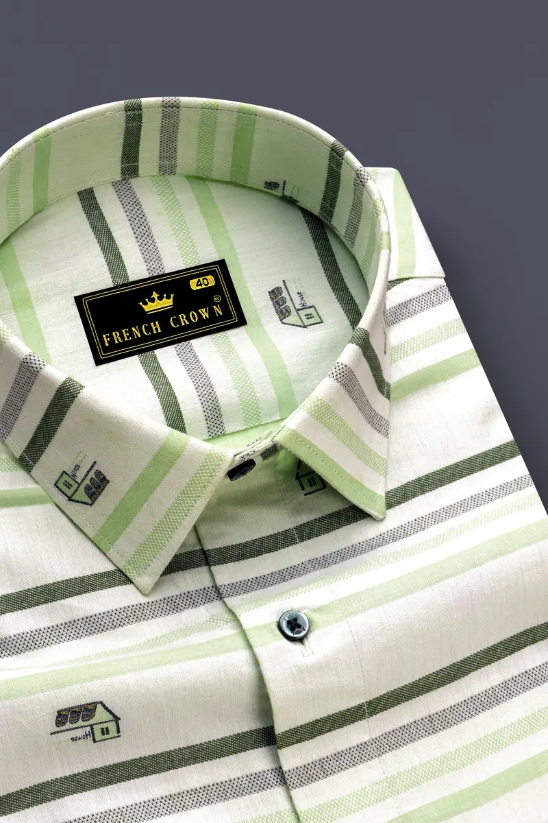Catskill With Surf Crest Green Striped Dobby Premium Giza Cotton Shirt 2