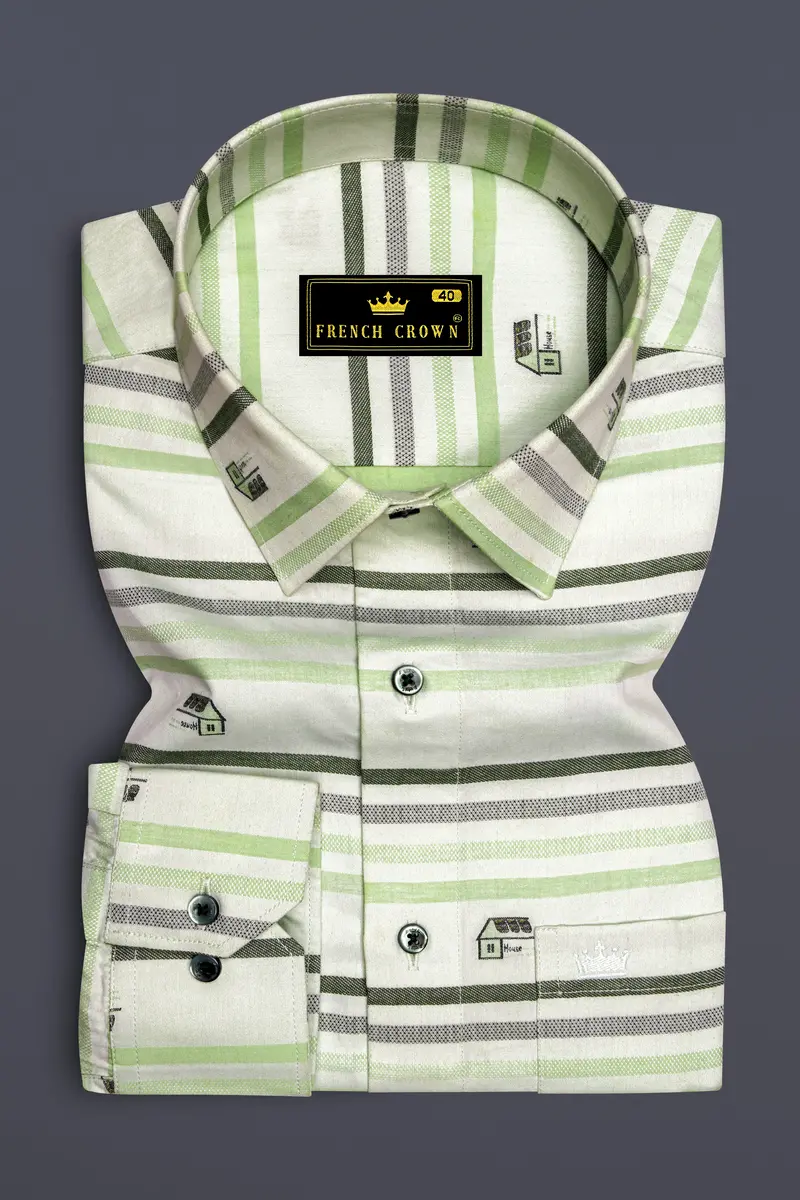 Catskill With Surf Crest Green Striped Dobby Premium Giza Cotton Shirt 4