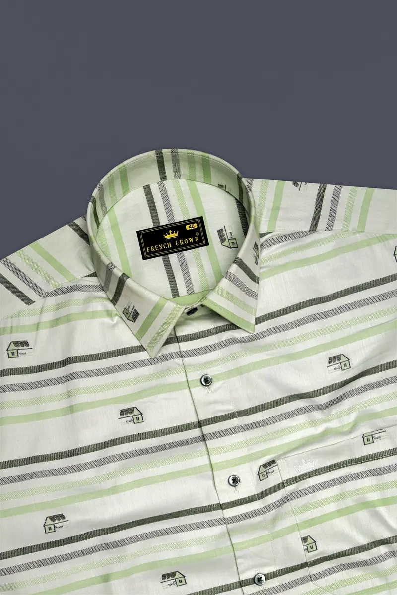 Catskill With Surf Crest Green Striped Dobby Premium Giza Cotton Shirt 5