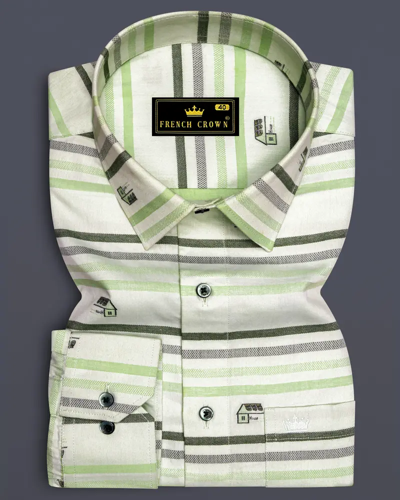 Catskill With Surf Crest Green Striped Dobby Premium Giza Cotton Shirt 6