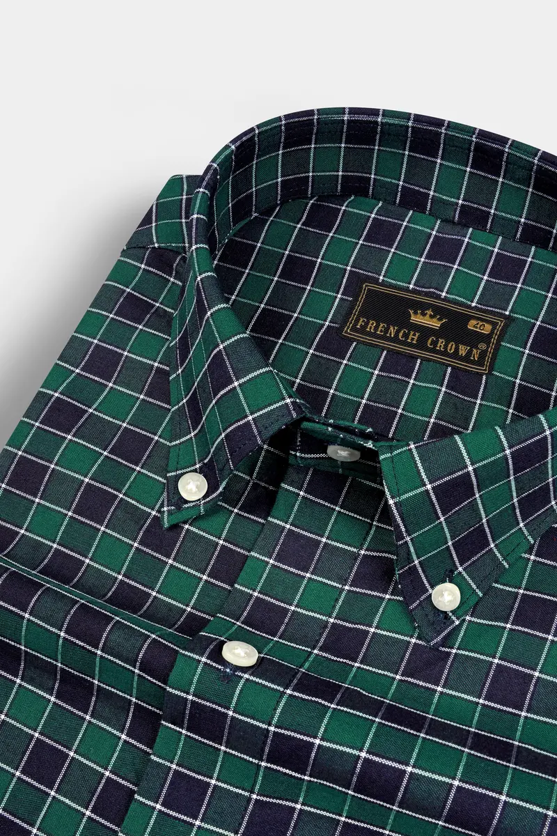 Causal Green And Martinique Blue Checkered Premium Cotton Shirt 1