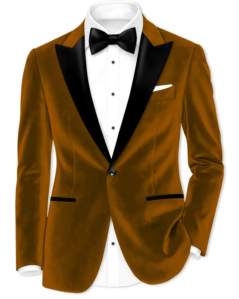 Cavaro-Saddle Brown Velvet Peak Lapel Tuxedo Blazer 1