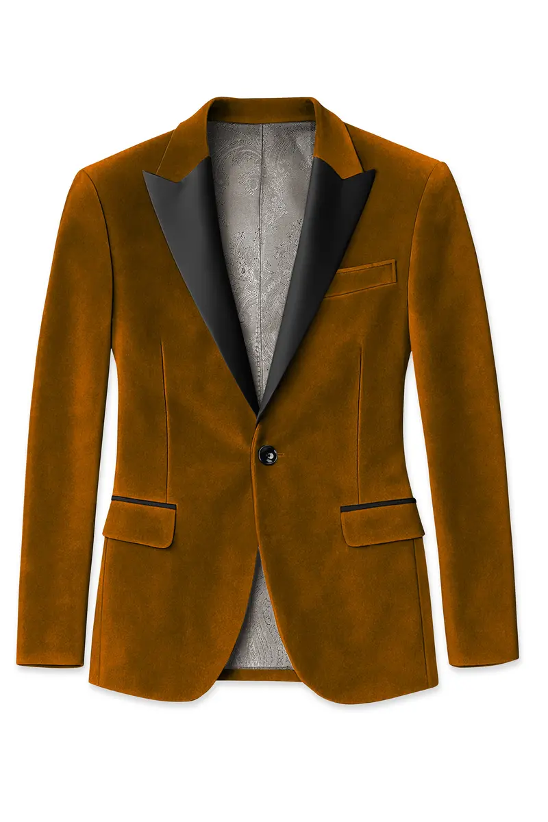 Cavaro-Saddle Brown Velvet Peak Lapel Tuxedo Blazer 7