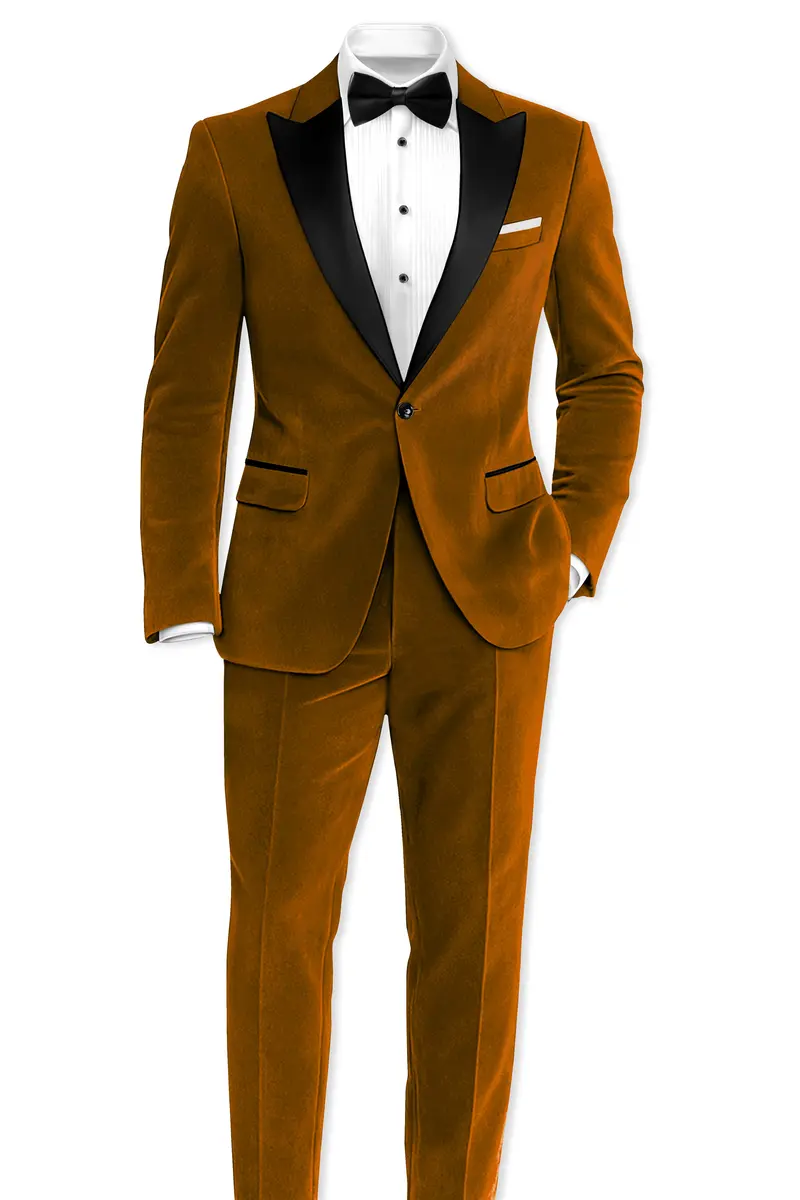 Cavaro-Saddle Brown Velvet Peak Lapel Tuxedo Blazer 9