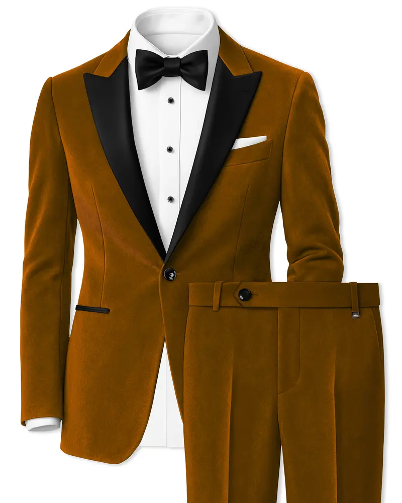 Cavaro-Saddle Brown Velvet Peak Lapel Tuxedo Suit 1