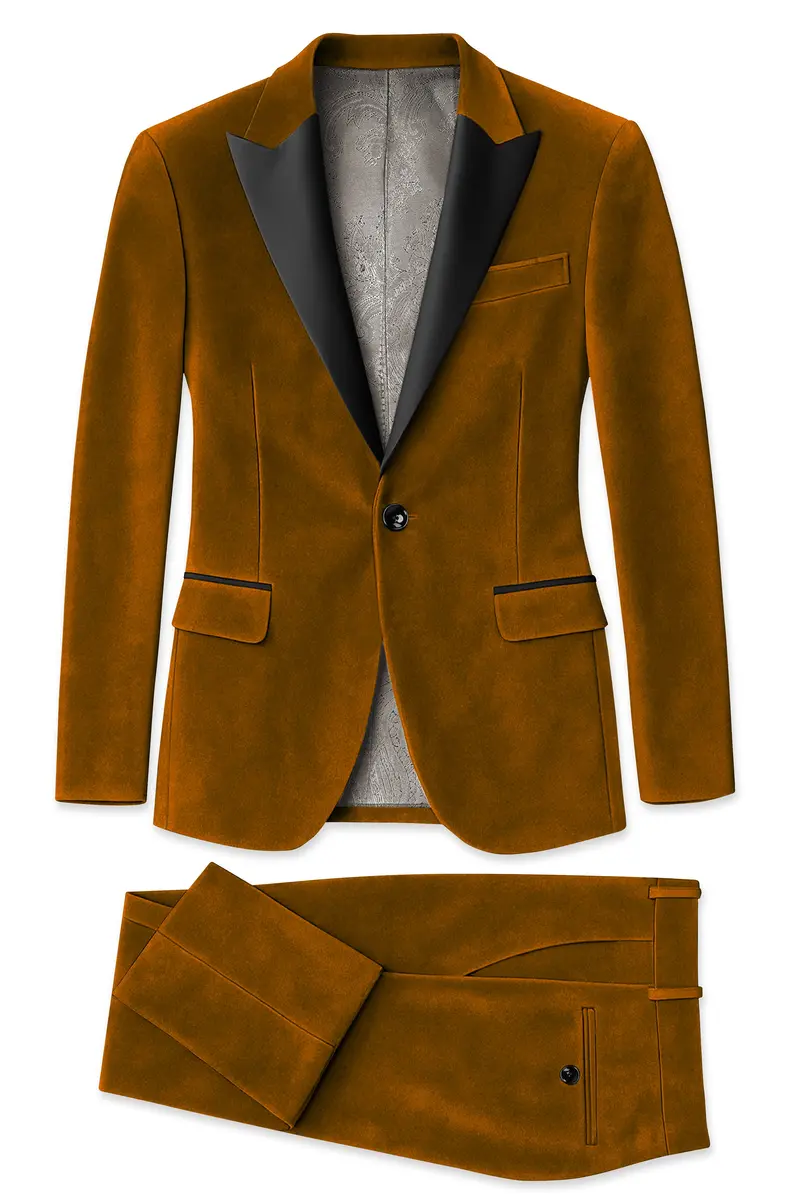 Cavaro-Saddle Brown Velvet Peak Lapel Tuxedo Suit 11