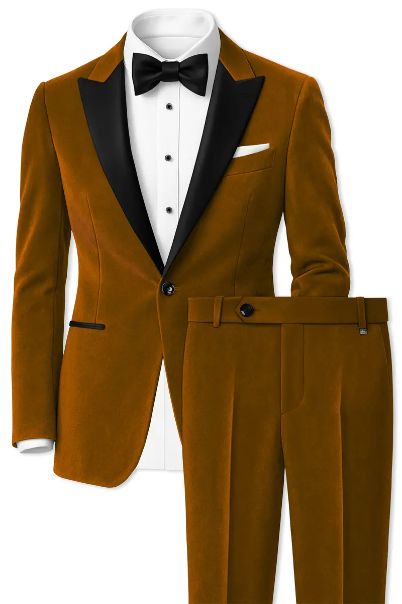 Cavaro-Saddle Brown Velvet Peak Lapel Tuxedo Suit 2