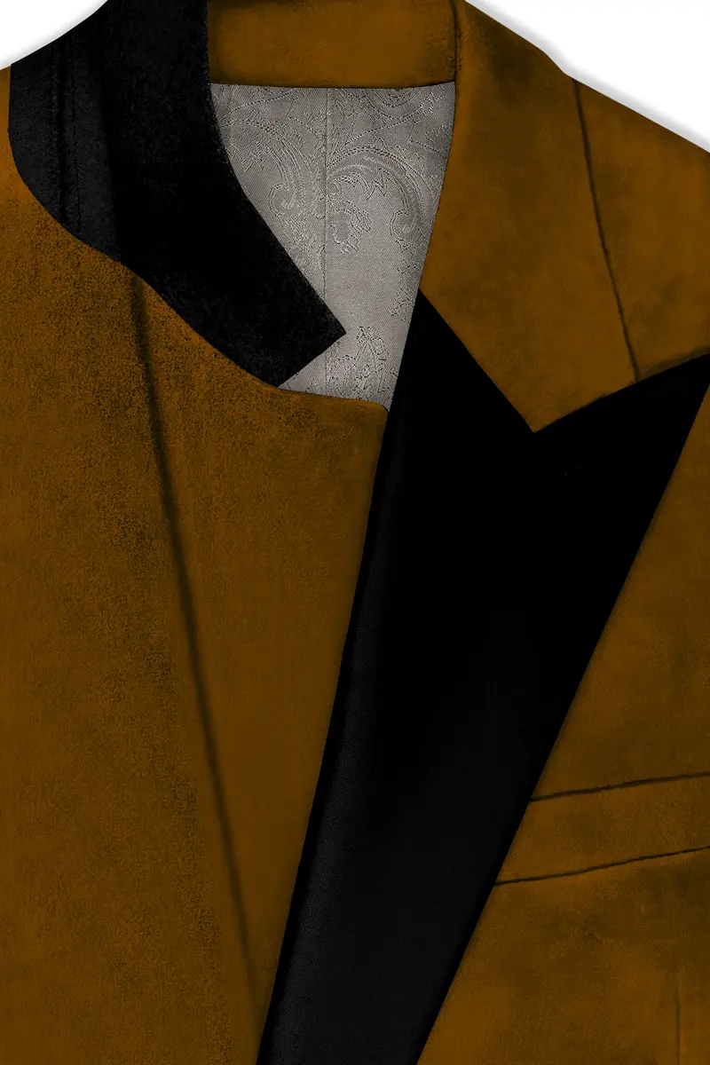 Cavaro-Saddle Brown Velvet Peak Lapel Tuxedo Suit 5