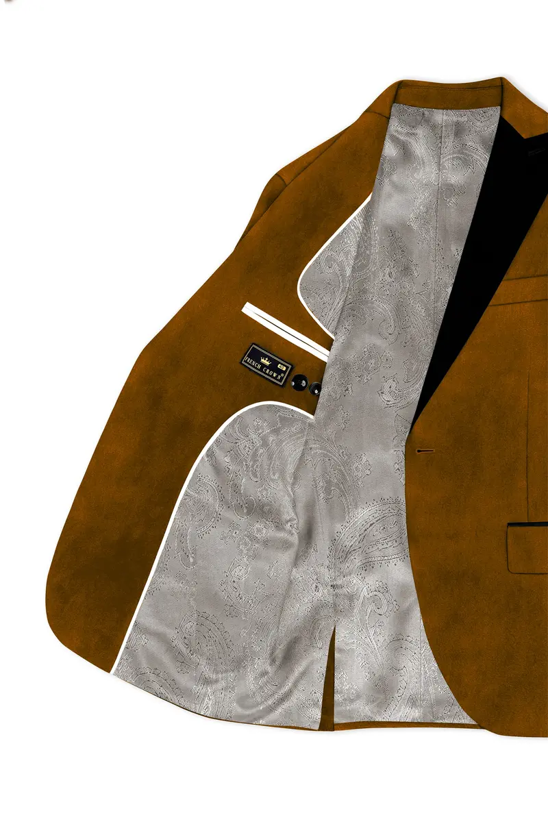 Cavaro-Saddle Brown Velvet Peak Lapel Tuxedo Suit 6
