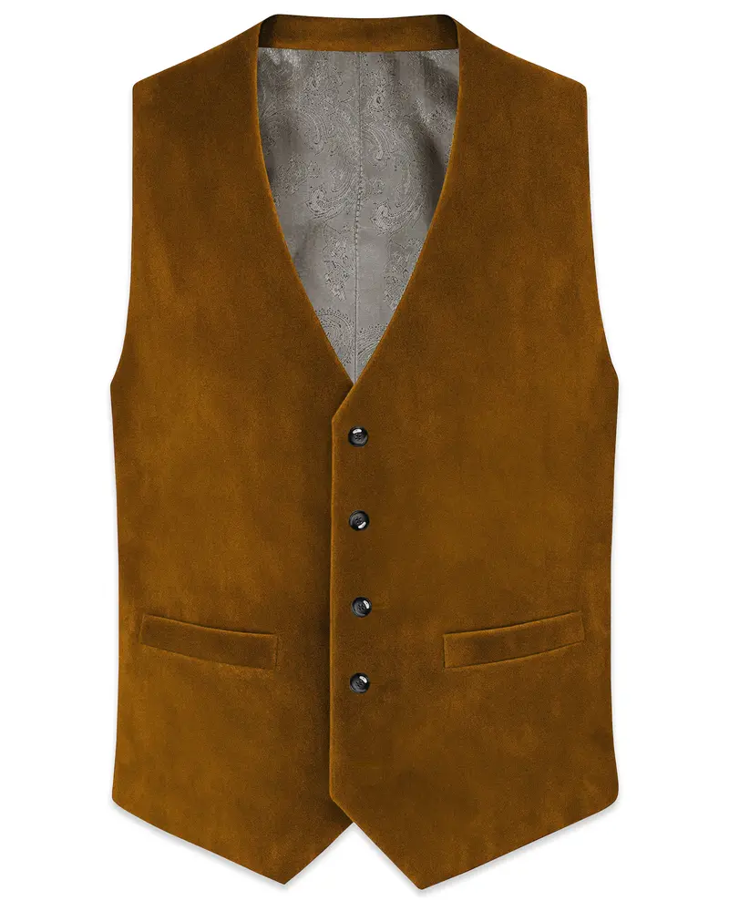 Cavaro-Saddle Brown Velvet Waistcoat 1